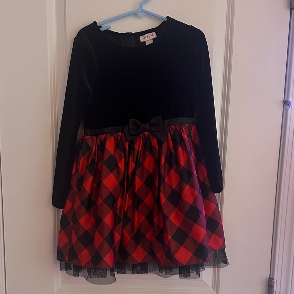 Black Velvet and Red Plaid Dress with Bow NWOT
